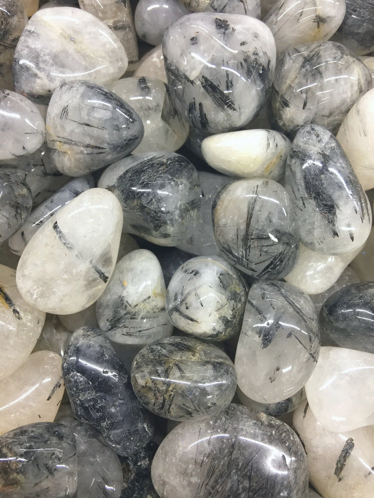 Tourmalinated Quartz Tumble Stone - Protect/Cleanse